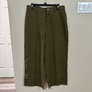 Olive Green Wide Leg Linen Trousers